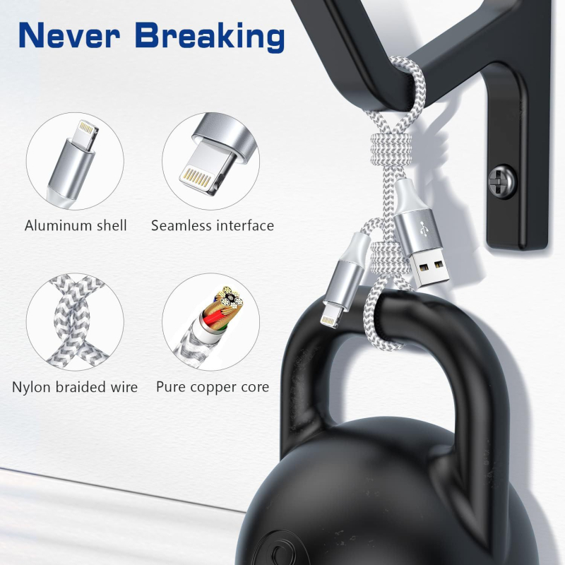 Καλώδιο φόρτισης USB, νάιλον πλεκτό, σετ 2 τεμαχίων, Lightning και Micro USB, γρήγορη φόρτιση, ισχύ εξόδου έως 15W