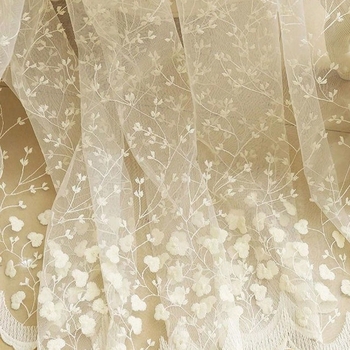 Прозрачно перде с френски флорални мотиви, полиестер жакард, декоративно за дневна, спалня и кабинет, скандинавски стил