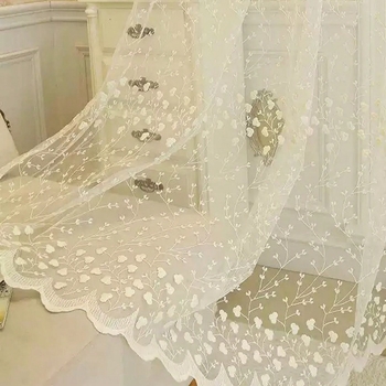 Прозрачно перде с френски флорални мотиви, полиестер жакард, декоративно за дневна, спалня и кабинет, скандинавски стил