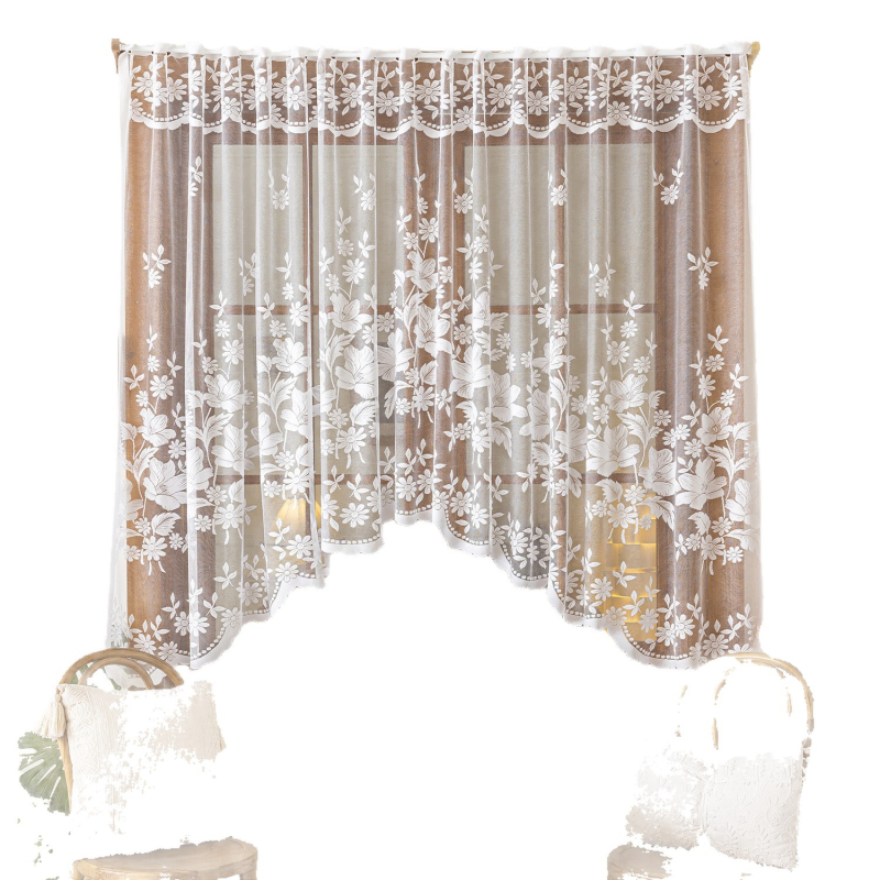 Завеса за врата, мрежеста тъкан, флорален растителен мотив, свеж и семпъл стил, за трапезария, защита от слънцето и UV защита