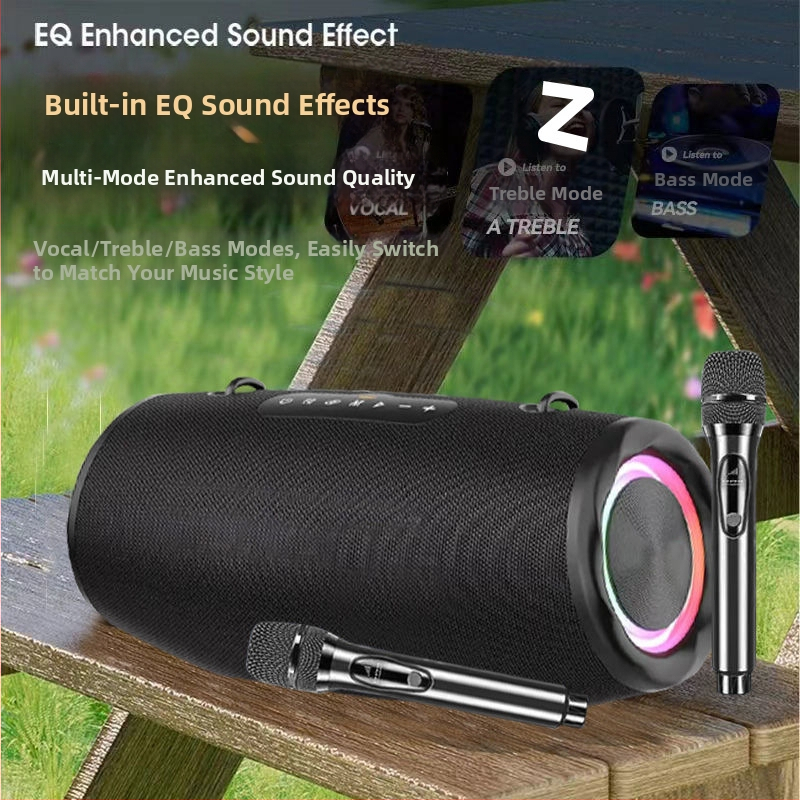 Външен караоке Bluetooth говорител с вградена батерия, IPX4 водоустойчив, Bluetooth връзка, слот за SD карта и диапазон 40 Hz–20 kHz