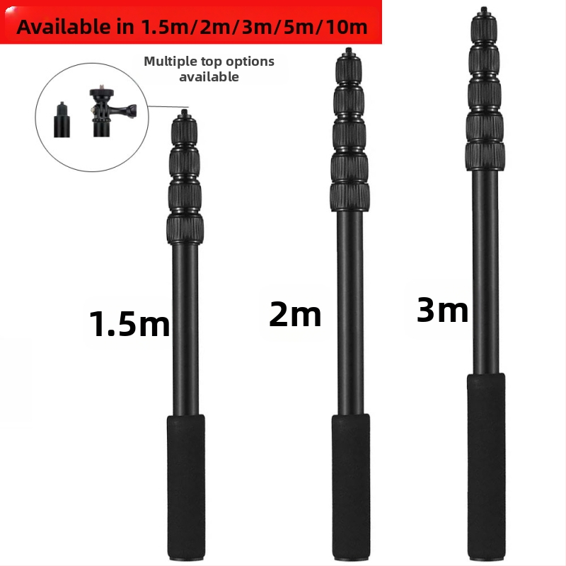 Teleskopinė lazda mikrofonui ir vaizdo įrašams – aliuminio lydinys, putų rankena, maksimali apkrova 2–5 kg, prailginimas iki 10 m