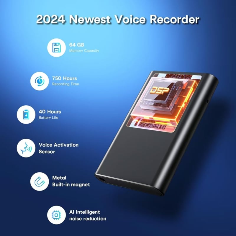 Prenosný záznamový pero s displejom, WAV, 30 h, USB 2.0, obojsmerné mikrofóny