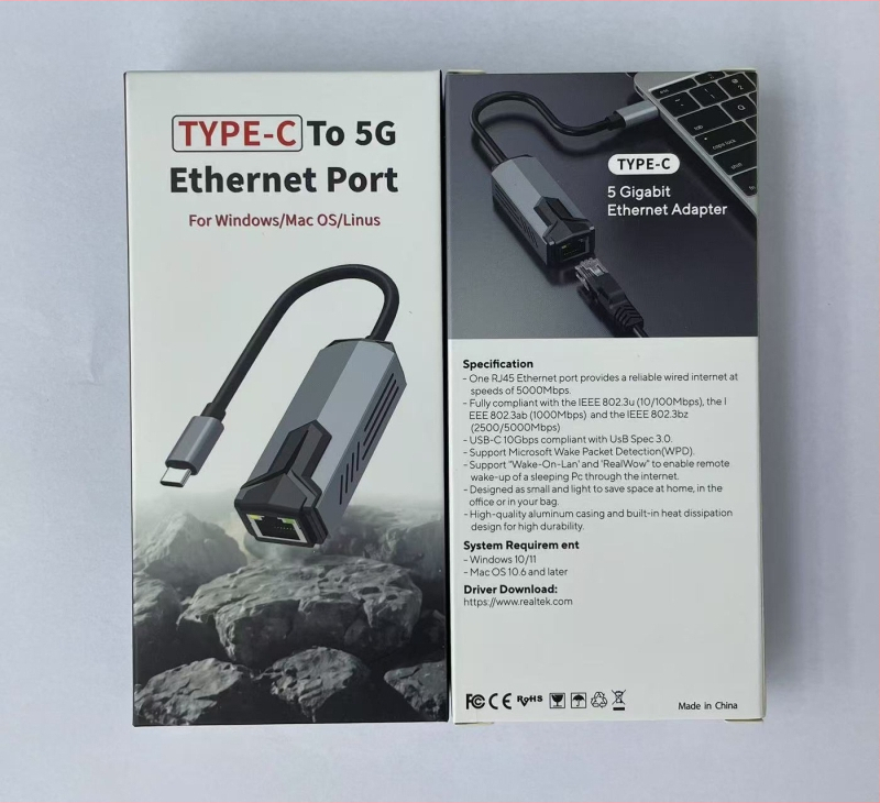 HD USB-C į RJ-45 Ethernet adapterį, USB 3.0, 5 Gbps, be tvarkyklių, Plug-and-Play