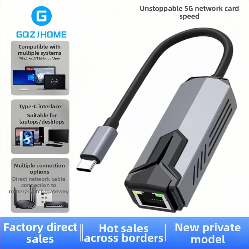 HD USB-C į RJ-45 Ethernet adapterį, USB 3.0, 5 Gbps, be tvarkyklių, Plug-and-Play