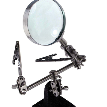 Lupa s tromi rukami, kovovou svorkou a sklenenou šošovkou, model CH3002