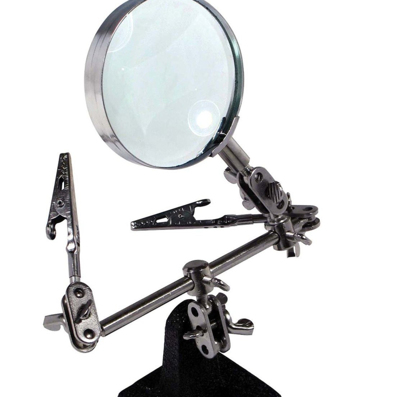 Lupa s tromi rukami, kovovou svorkou a sklenenou šošovkou, model CH3002