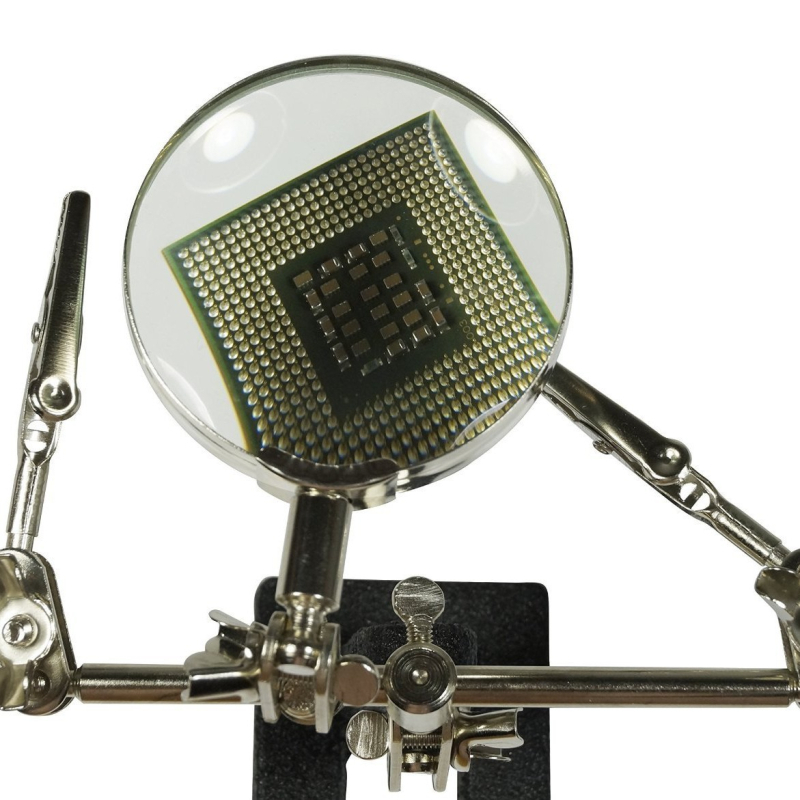 Lupa s tromi rukami, kovovou svorkou a sklenenou šošovkou, model CH3002