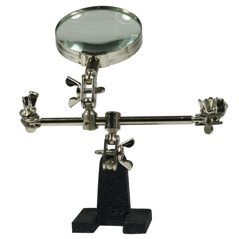 Lupa s tromi rukami, kovovou svorkou a sklenenou šošovkou, model CH3002