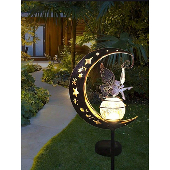 LED kontúrna lampa na záhradu, lucerna s kovovým telom a prasknutým sklom, Moonlight Fairy záhradná lampa, tvar lucerny, vstupné napätie ≤36 V