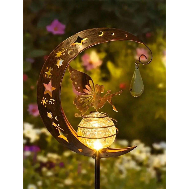 LED kontúrna lampa na záhradu, lucerna s kovovým telom a prasknutým sklom, Moonlight Fairy záhradná lampa, tvar lucerny, vstupné napätie ≤36 V