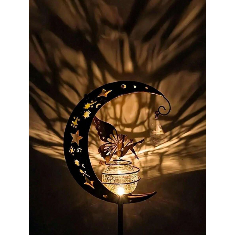 LED kontúrna lampa na záhradu, lucerna s kovovým telom a prasknutým sklom, Moonlight Fairy záhradná lampa, tvar lucerny, vstupné napätie ≤36 V