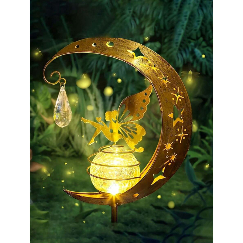 LED kontúrna lampa na záhradu, lucerna s kovovým telom a prasknutým sklom, Moonlight Fairy záhradná lampa, tvar lucerny, vstupné napätie ≤36 V