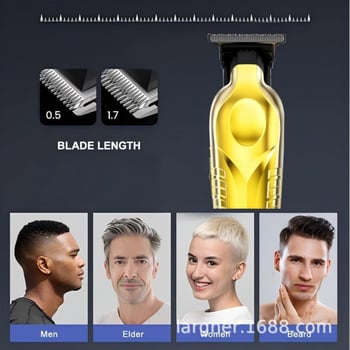 Mașină de tuns păr pentru bărbați — USB reîncărcabilă, motor cu perii, lamă din oțel inoxidabil, baterie încorporată 800–1000 mAh, autonomie 1–3 ore