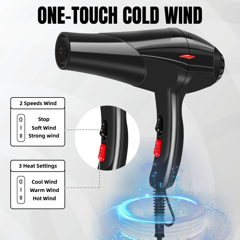 Professionaalne juuksefööön salongile, 1300W, brushless AC mootor, külm/soe õhk 5 kiirusega, koncentreeriv otsik, ülekuumenemise kaitse, 220V