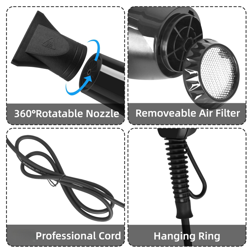 Professionaalne juuksefööön salongile, 1300W, brushless AC mootor, külm/soe õhk 5 kiirusega, koncentreeriv otsik, ülekuumenemise kaitse, 220V