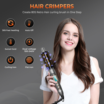 Гребен за къдрене с цифров дисплей, PTC керамичен нагревател, 16–20 мм диаметър, 60 W, 110–240 V