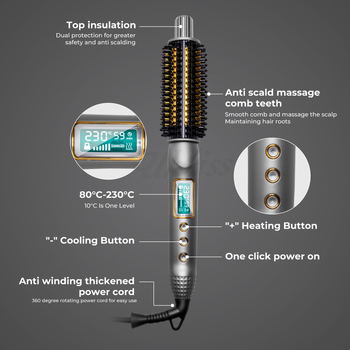 Гребен за къдрене с цифров дисплей, PTC керамичен нагревател, 16–20 мм диаметър, 60 W, 110–240 V