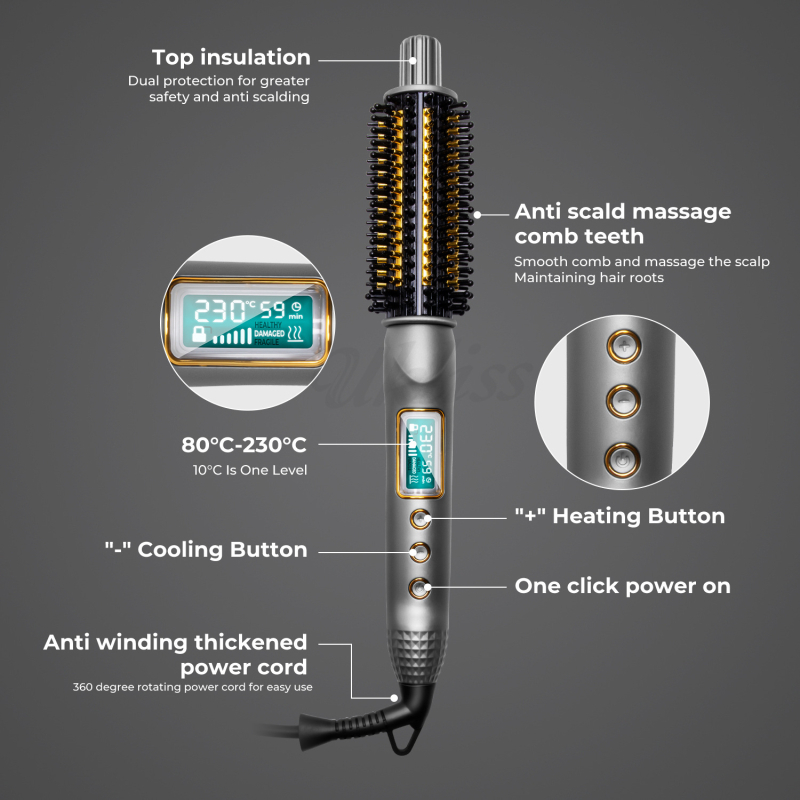 Kadernícky hrebeň s digitálnym displejom, PTC keramický ohrev, priemer 16–20 mm, výkon 60 W, napätie 110–240 V