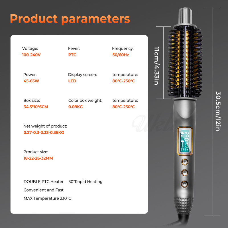 Kadernícky hrebeň s digitálnym displejom, PTC keramický ohrev, priemer 16–20 mm, výkon 60 W, napätie 110–240 V