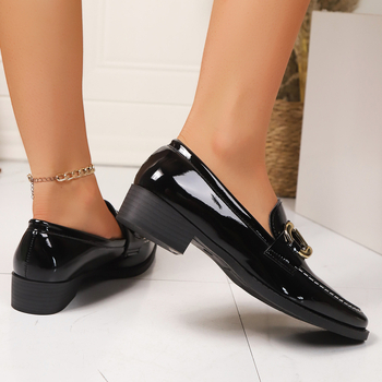 Loaferi pentru femei – stil britanic, PU partea superioară, vârf pătrat, toc gros mediu, slip-on, în stoc