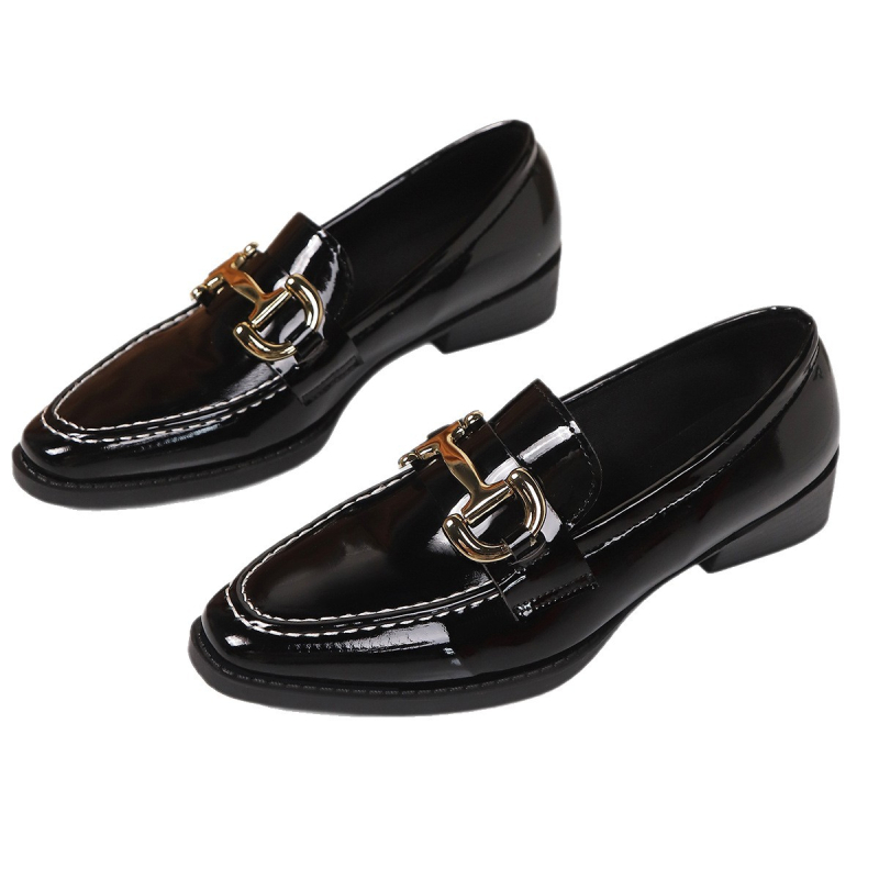 Loaferi pentru femei – stil britanic, PU partea superioară, vârf pătrat, toc gros mediu, slip-on, în stoc