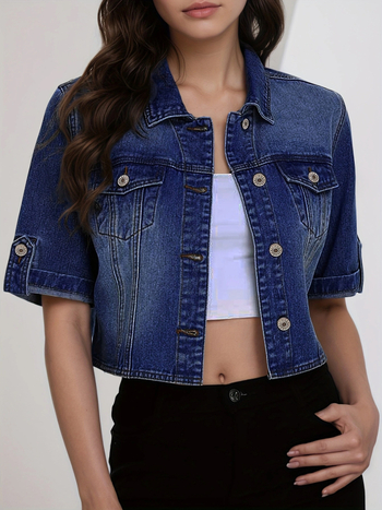 Дамско късо памучно яке, свободен крой, дълги ръкави, без яка, японско‑корейски casual стил, есен 2025