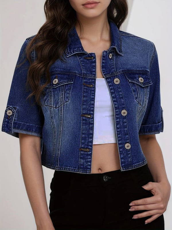 Дамско късо памучно яке, свободен крой, дълги ръкави, без яка, японско‑корейски casual стил, есен 2025