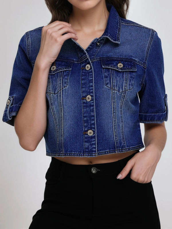 Дамско късо памучно яке, свободен крой, дълги ръкави, без яка, японско‑корейски casual стил, есен 2025