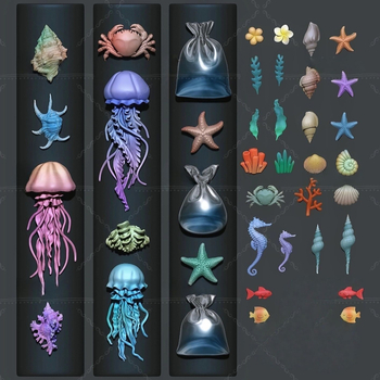 DS090 Silikónové formy na nechty — Oceánska živočíšna séria gravírovaných motívov, vysoká priehľadnosť