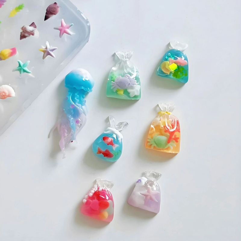 DS090 Silikónové formy na nechty — Oceánska živočíšna séria gravírovaných motívov, vysoká priehľadnosť