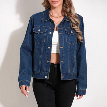 Дънково яке с копчета отпред и джоб с капак, поло яка, свободен силует, памук 80–90%