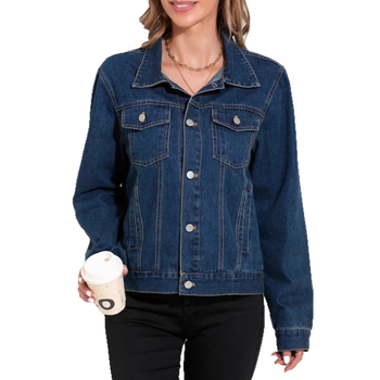 Дънково яке с копчета отпред и джоб с капак, поло яка, свободен силует, памук 80–90%