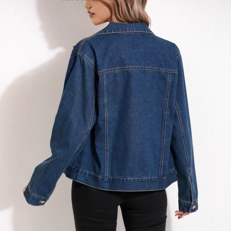 Дънково яке с копчета отпред и джоб с капак, поло яка, свободен силует, памук 80–90%