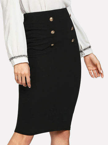 Moterų biuro kostiumas iš poliesterio su mygtukais ir siaura midi sijonu, 95% poliesterio, mikroelastinis, profesionalus stilius, 2025 vasara