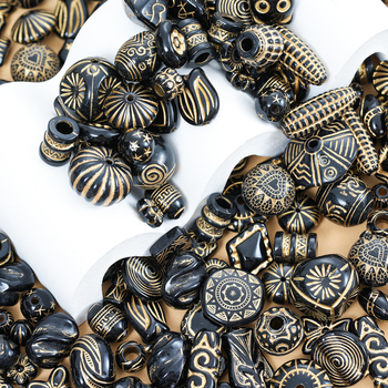 DIY ehtekomplekt akrüülhelmestest, Barokk stiilis drum-beads, Totem muster, 100 g kaal, 2024 kevadel lansseerimine