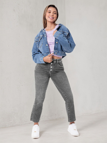 Дънково яке с качулка, свободна кройка, дълги ръкави, поло яка, памук-полиестер смес