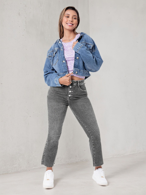 Дънково яке с качулка, свободна кройка, дълги ръкави, поло яка, памук-полиестер смес