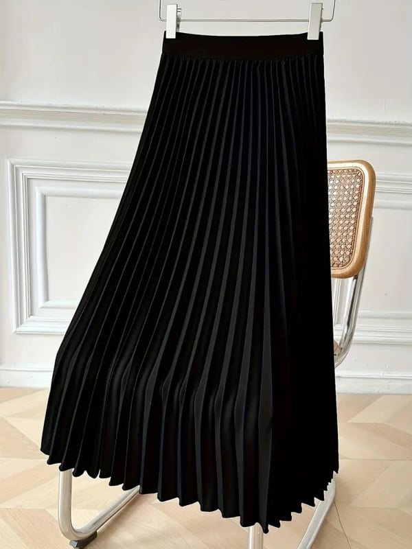 Ilgas klostuotos sijonas, japonų ir korėjiečių kasdienio stiliaus, poliesterio audinys 95%+, vienodas raštas, pavasaris 2025