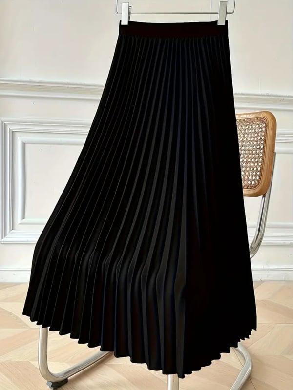 Ilgas klostuotos sijonas, japonų ir korėjiečių kasdienio stiliaus, poliesterio audinys 95%+, vienodas raštas, pavasaris 2025