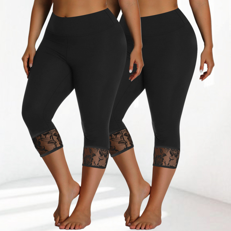 Γυναικείες Capri παντελόνες από ύφασμα Milk Silk, μεσαία μέση, cropped μήκος, στενός εφαρμοστός, casual με δαντελωτή λεπτομέρεια