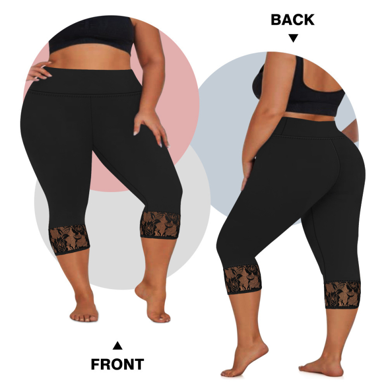 Γυναικείες Capri παντελόνες από ύφασμα Milk Silk, μεσαία μέση, cropped μήκος, στενός εφαρμοστός, casual με δαντελωτή λεπτομέρεια