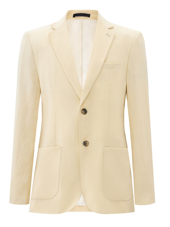 Lino mišinio švarkas, siauras siluetas, dviejų mygtukų priekyje, plokščia apykaklė, miesto stilius, vienos spalvos