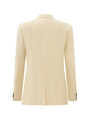 Lino mišinio švarkas, siauras siluetas, dviejų mygtukų priekyje, plokščia apykaklė, miesto stilius, vienos spalvos