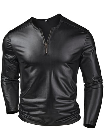 Henley majica s dugim rukavima, okrugli ovratnik, poluzip, prilagodljiv kroj, 87% poliester