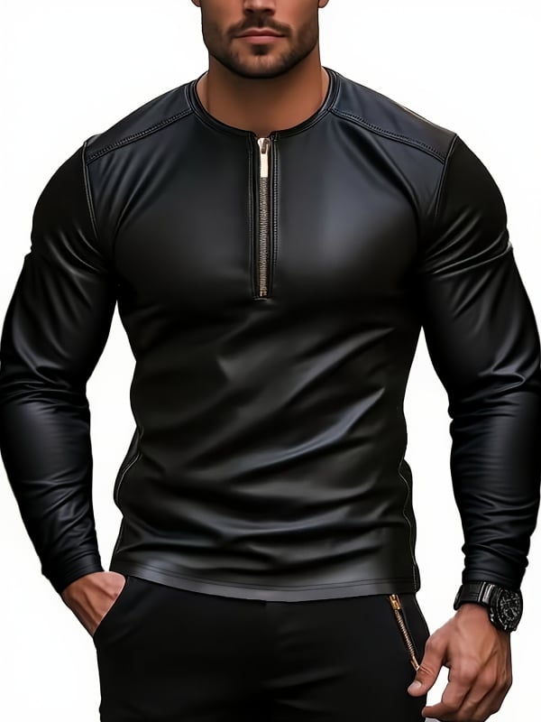 Henley majica s dugim rukavima, okrugli ovratnik, poluzip, prilagodljiv kroj, 87% poliester