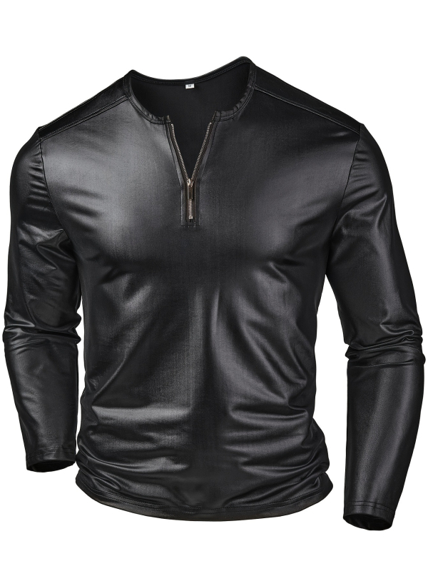 Henley majica s dugim rukavima, okrugli ovratnik, poluzip, prilagodljiv kroj, 87% poliester