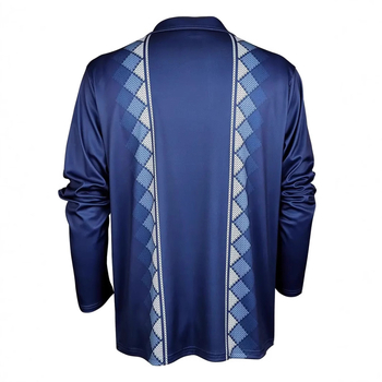 Pánske polo tričko s dlhým rukávom, voľný strih, priedušný sieťovaný materiál, detail so zipsom a 3D geometrická potlač