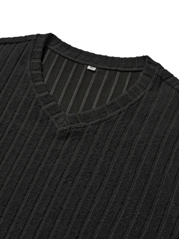 Мъжка тениска с V-образно деколте, дълги ръкави, прилягаща кройка, полиестер, 2025 зима