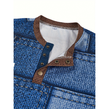 Unisex Slim-Fit majica s geometrijskim uzorkom, zaobljeni izrez (Crew Neck), 3/4 rukavi, Milk Protein Fiber / Pure Cotton (51–70%)